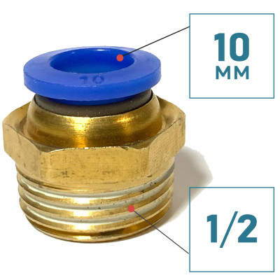 Фитинг латунный для пневмошланга 10 мм, резьба 1/2 ПАПА
